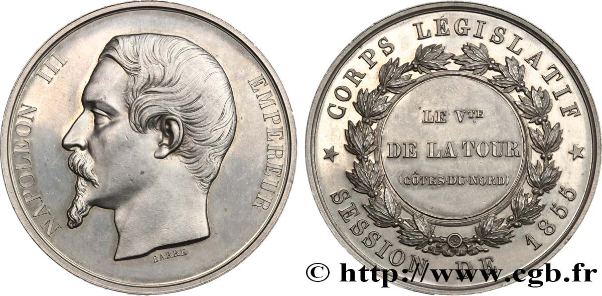 SECOND EMPIRE Médaille, corps législatif, Gustave Le Borgne de La Tour AU/MS