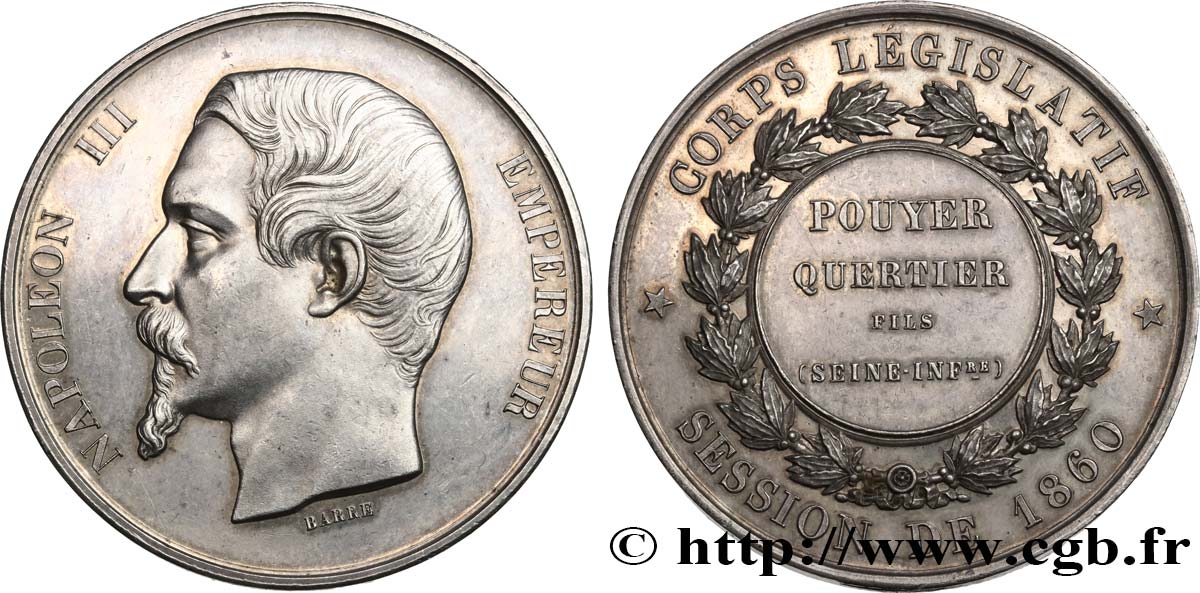 SECOND EMPIRE Médaille, corps législatif, Augustin Pouyer-Quertier AU/AU