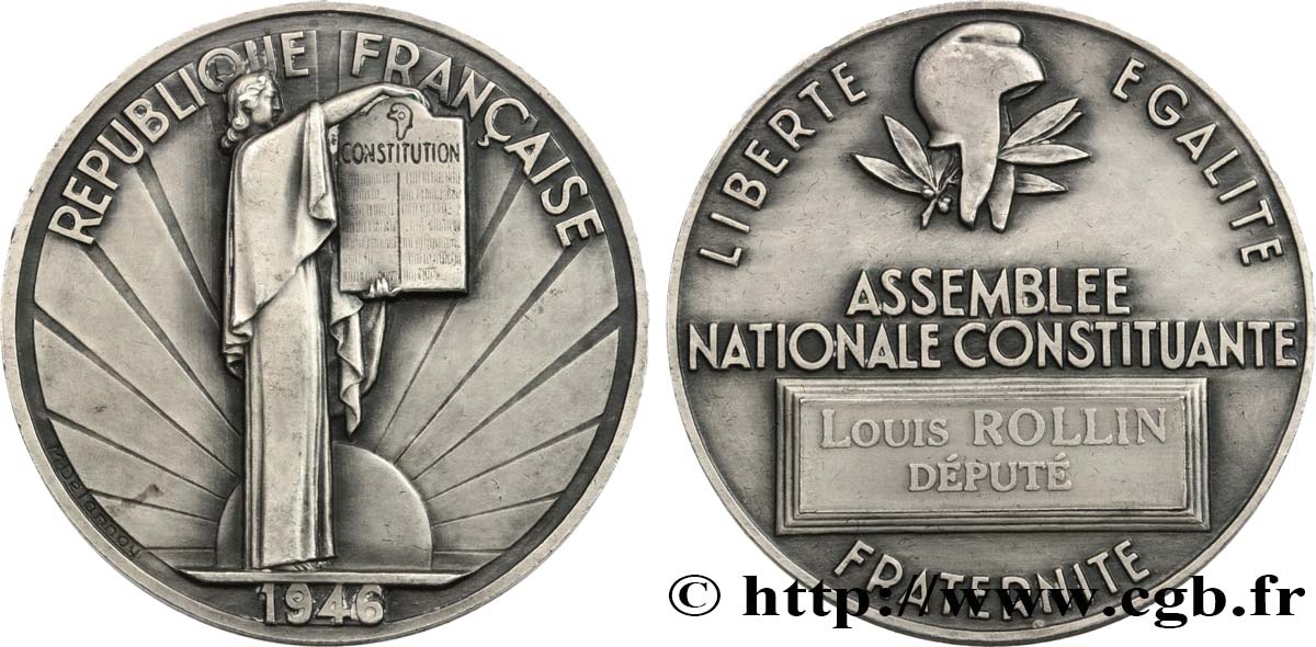 PROVISIONAL GOVERNEMENT OF THE FRENCH REPUBLIC Médaille parlementaire, IIe Assemblée nationale constituante, Louis Rollin AU