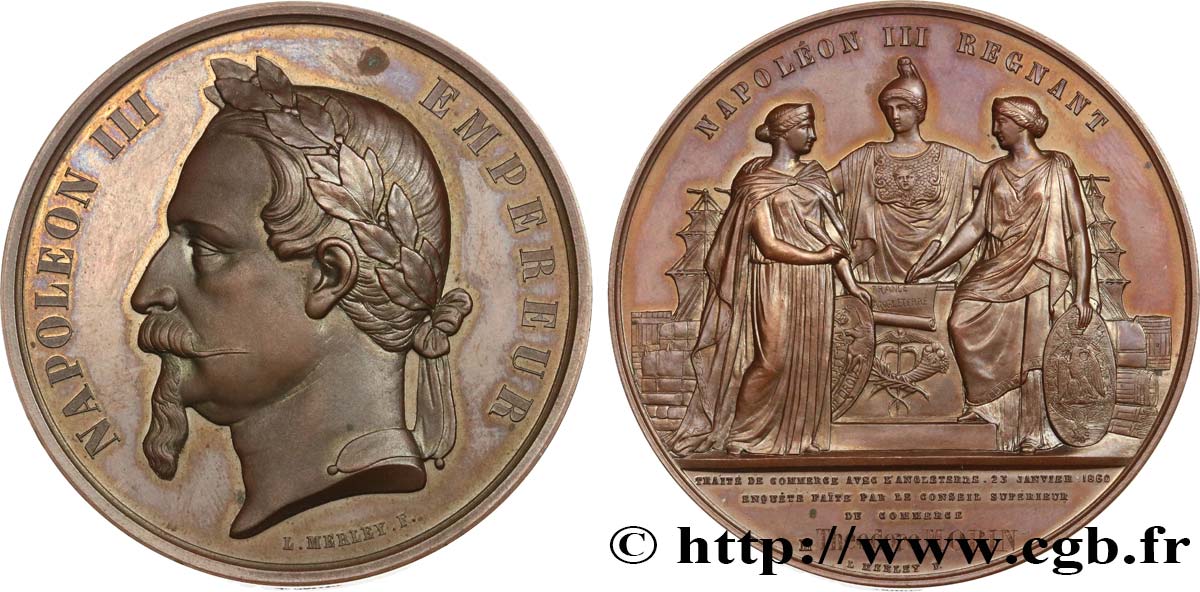 SECOND EMPIRE Médaille, Traité de commerce franco-anglais MS