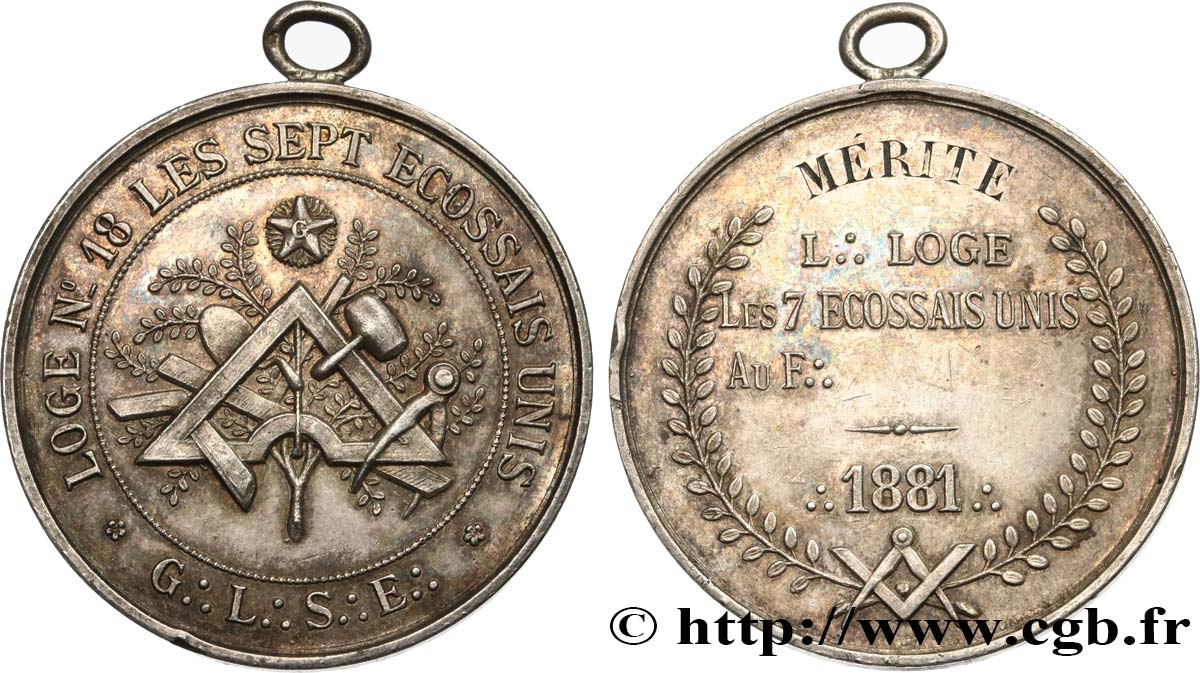 FRANC-MAÇONNERIE - PARIS Médaille de mérite, Loge n°18, Les sept Écossais Unis fVZ