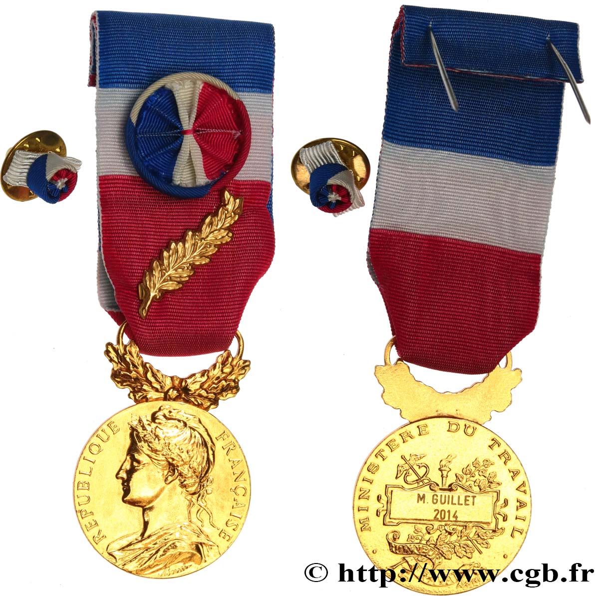 QUINTA REPUBLICA FRANCESA Médaille d’honneur du Travail, Or, second modèle EBC