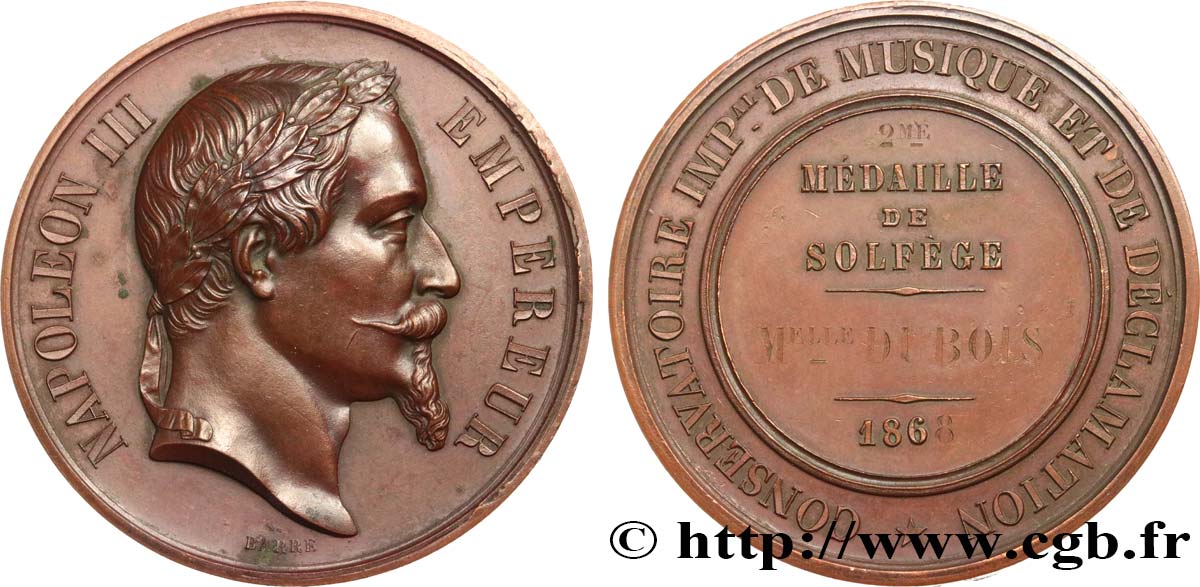 SECOND EMPIRE Médaille de récompense, Solfège TTB+