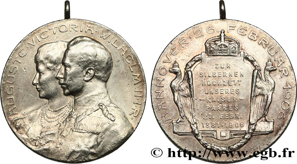 GERMANY - KINGDOM OF PRUSSIA - WILLIAM II Médaille, Noces d’argent de Guillaume II et Augusta-Victoria XF