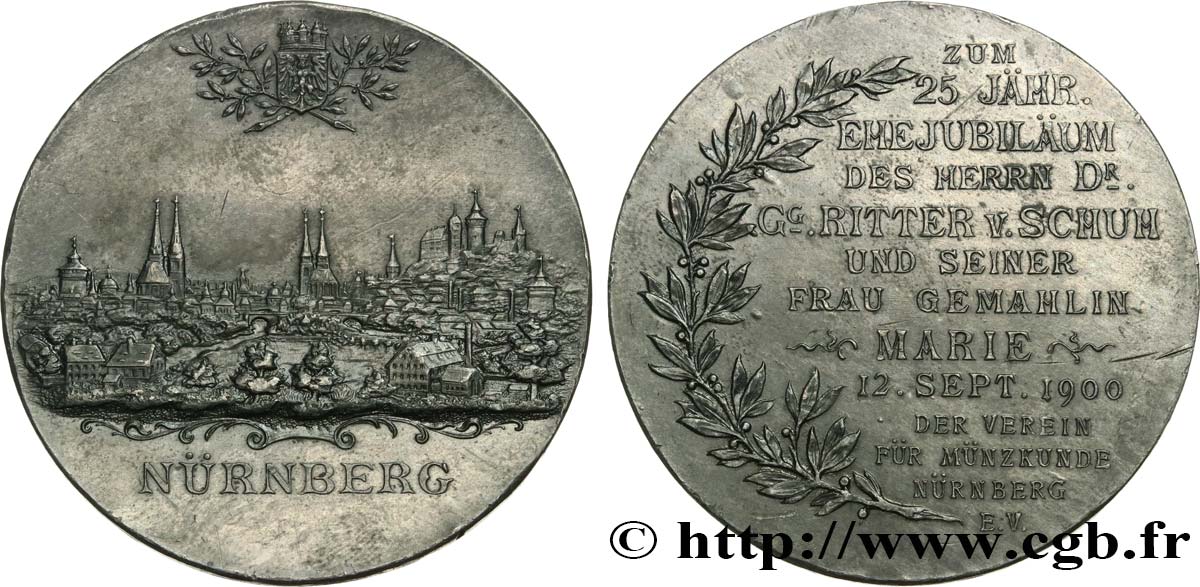 ALEMANIA Médaille, Noces d’or du Chevalier Dr de Schuh et de son épouse Marie MBC+