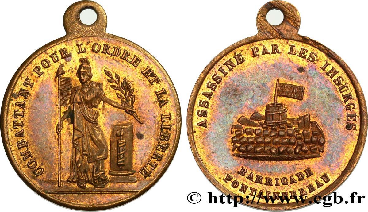 DEUXIÈME RÉPUBLIQUE Médaille, Barricade de Fontainebleau XF