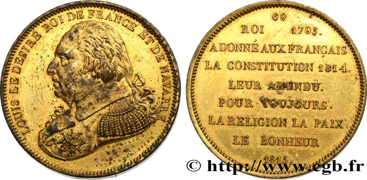 LOUIS XVIII Médaille, Louis XVIII, 69e Roi TTB/TTB+