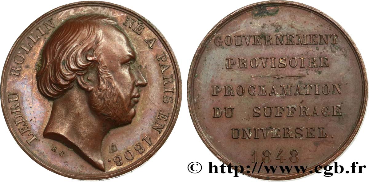 DEUXIÈME RÉPUBLIQUE Médaille, Ledru-Rollin, Gouvernement provisoire TTB