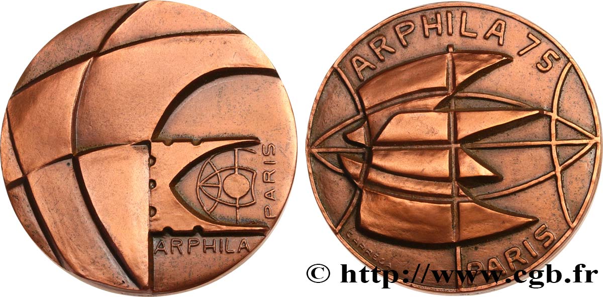 V REPUBLIC Médaille, Arphila 75, Exposition philatélique AU