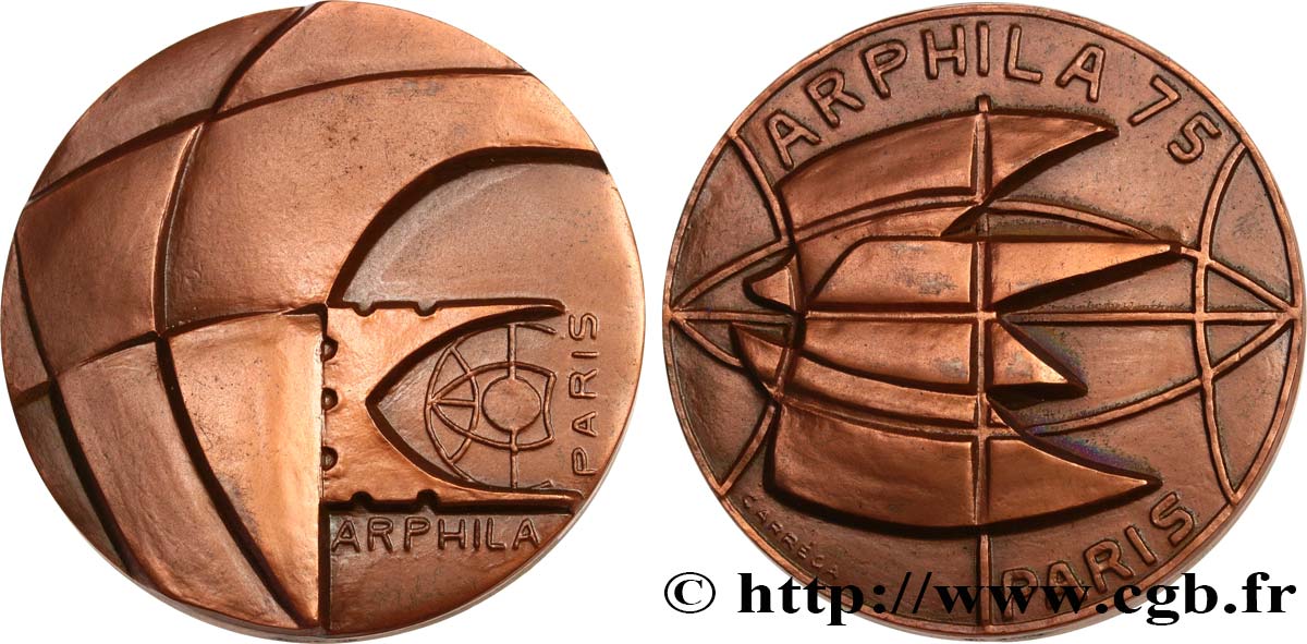 V REPUBLIC Médaille, Arphila 75, Exposition philatélique AU