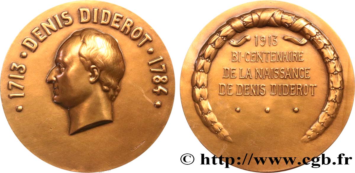 LITERATURE : WRITERS - POETS Médaille, Bicentenaire de la naissance de Denis Diderot XF