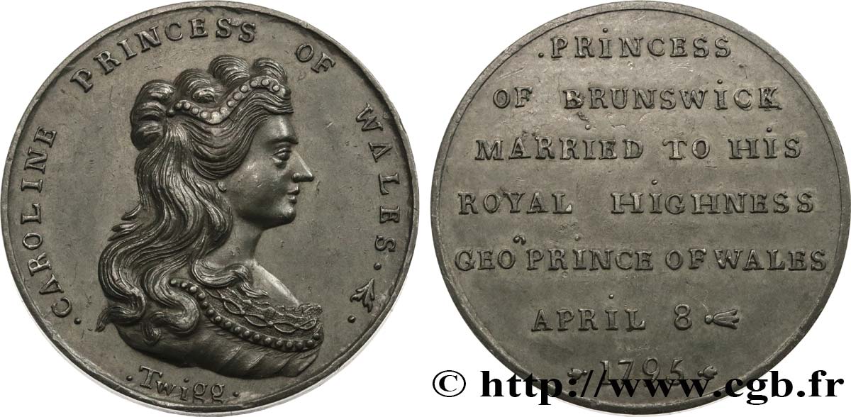GRANDE-BRETAGNE - GEORGES III Médaille, Mariage du prince Georges avec la Princesse Caroline de Brunswick TTB+
