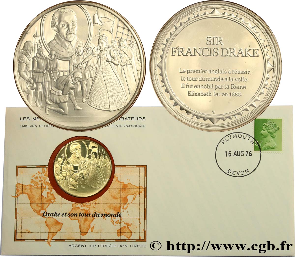 THE GREAT EXPLORERS  MEDALS Enveloppe “Timbre médaille”, Drake et son tour du monde MS