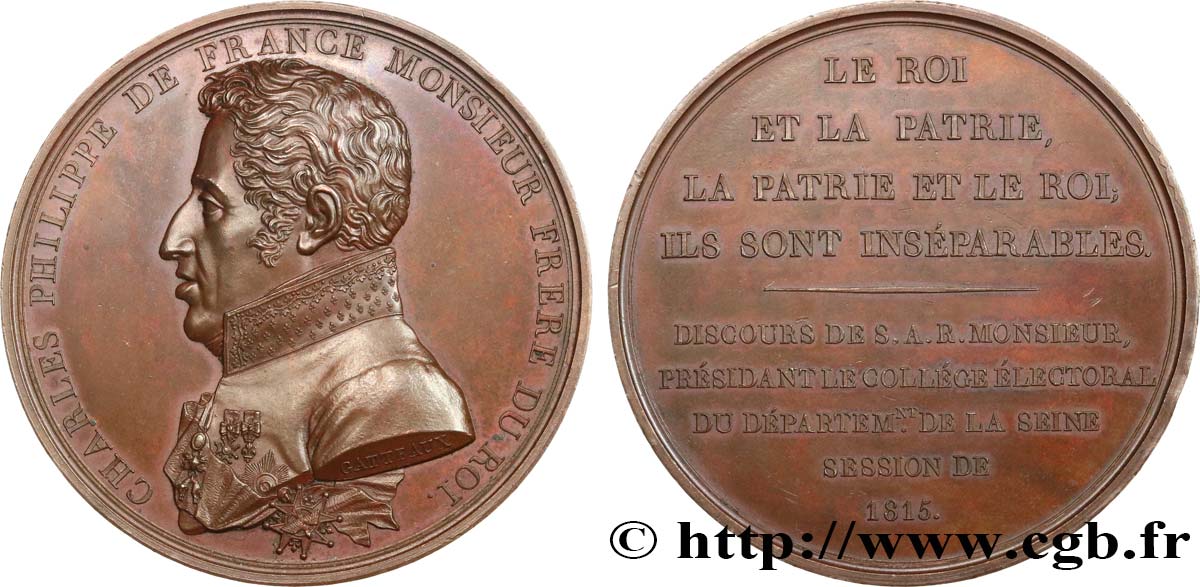 LUDWIG XVIII Médaille, Discours de Charles Philippe de France, futur Charles X VZ+/fST