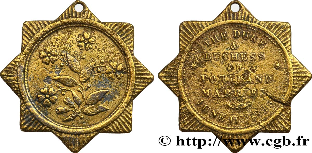 GRAN BRETAGNA - VICTORIA Médaille, Mariage du Duc et de la Duchesse de Portland MB