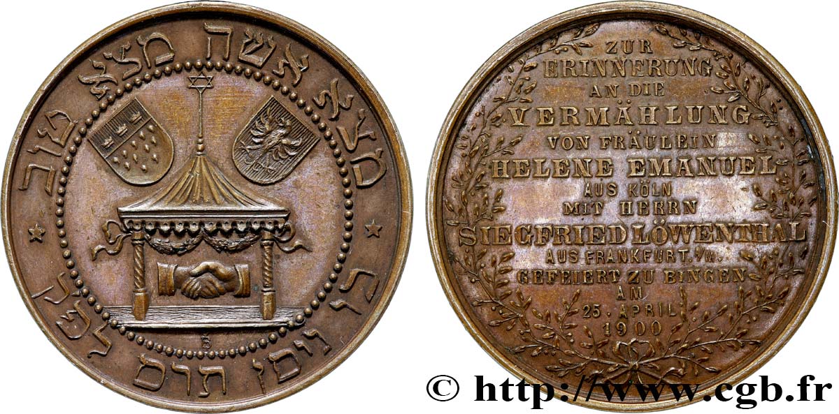 GERMANY Médaille, Mariage de Siefdried Löwenthal et Hélène Emanuel AU