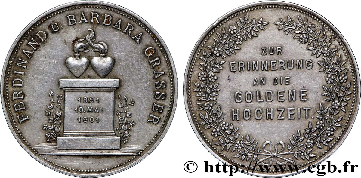 ALLEMAGNE Médaille, Noces d’or de Ferdinand et Barbara Grasser TTB