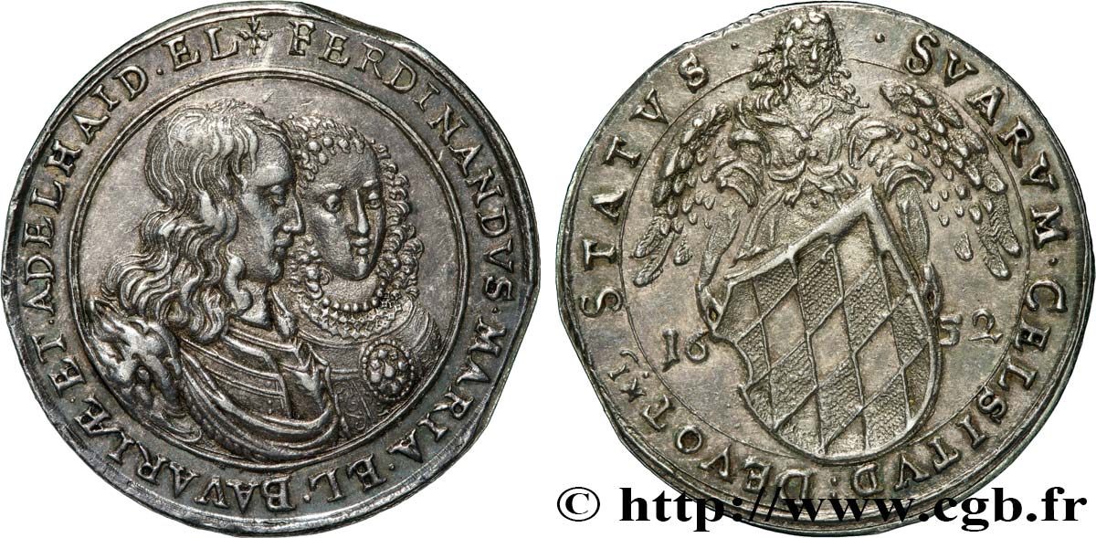 ALLEMAGNE - BAVIÈRE Médaille, Mariage de Ferdinand Marie de Wittelsbach et Henriette Adélaïde de Savoie TTB+