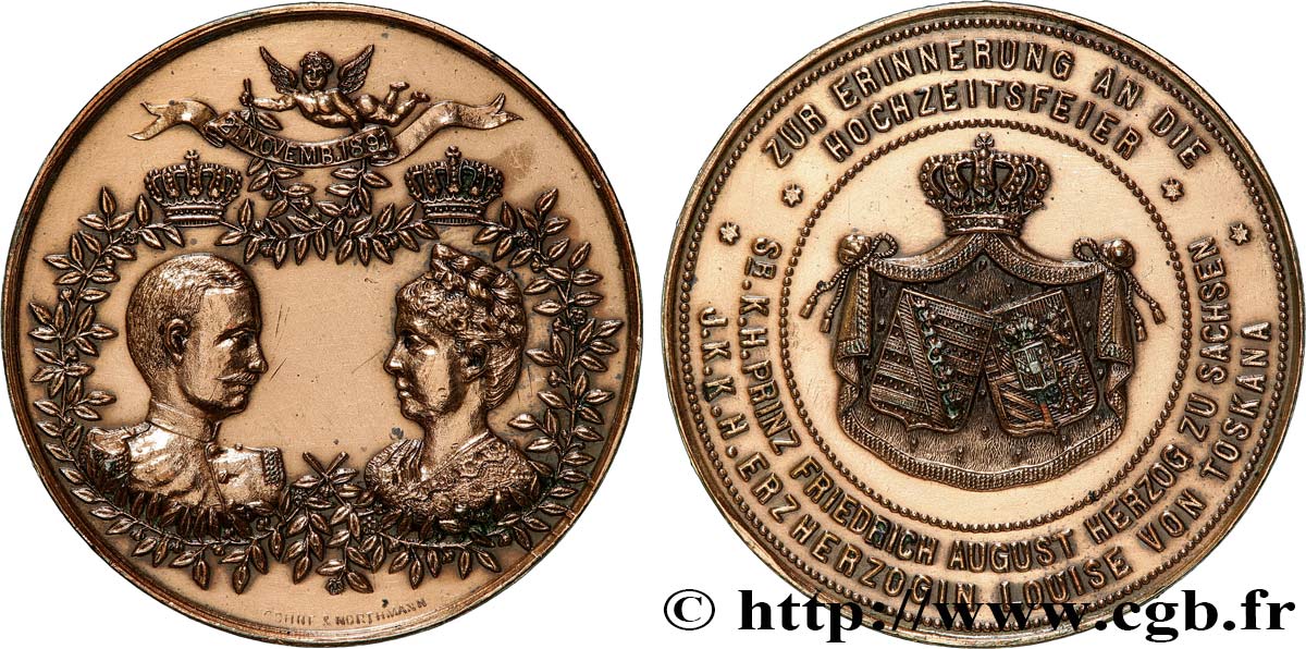 GERMANY - KINGDOM OF SAXONY - FREDERICK-AUGUSTUS III Médaille, Mariage du Prince Frédéric Auguste de Saxe et Louise Antoinette de Habsbourg-Toscane XF