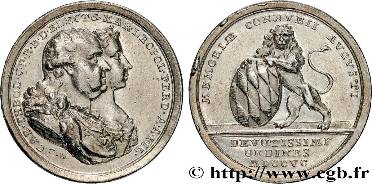 GERMANIA - BAVIERIA Médaille, Mariage de Charles Théodore de Bavière et Marie Léopoldine de Modène BB