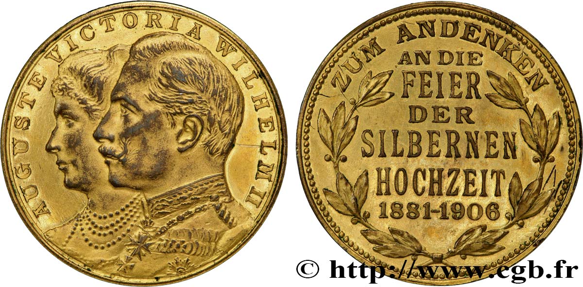 ALEMANIA - REINO DE PRUSIA - GUILLERMO II Médaille, Noces d’argent de Guillaume II et Augusta-Victoria MBC+