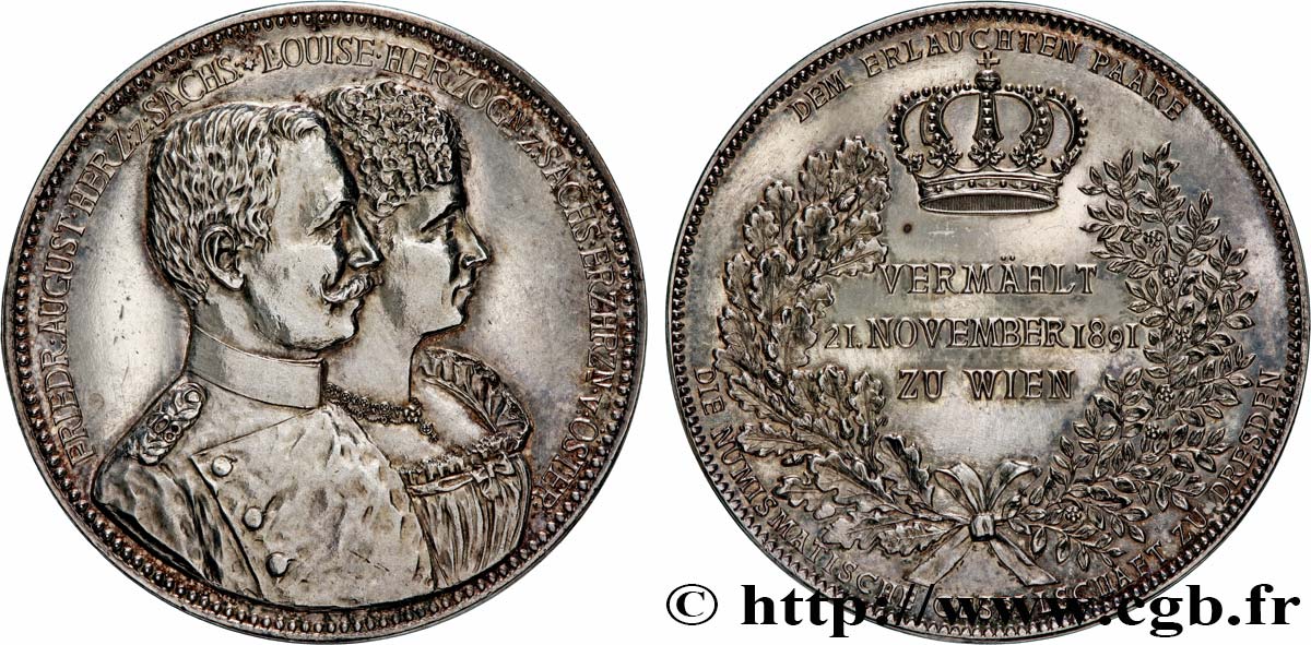 ALLEMAGNE - ROYAUME DE SAXE - FRÉDÉRIC-AUGUSTE III Médaille, Mariage de Frédéric Auguste III de Saxe et Louise Antoinette de Hasbourg-Toscane TTB+
