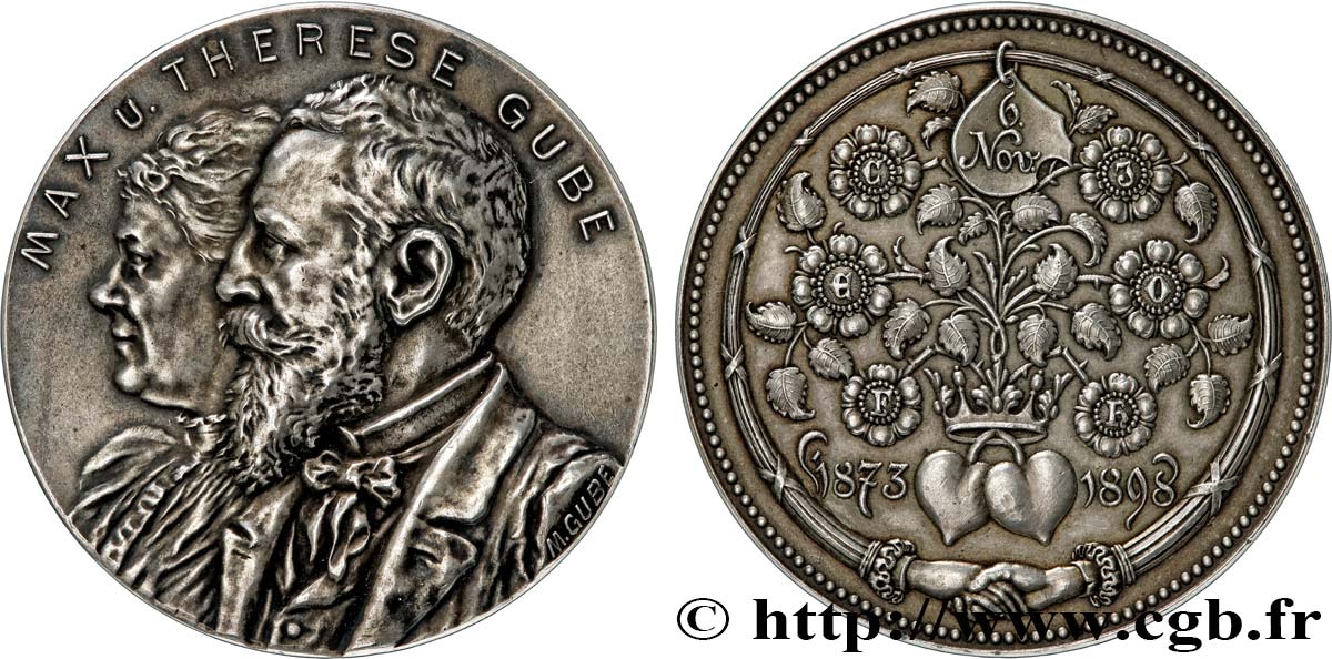 ALLEMAGNE Médaille, Noces d’argent de Max et Thérèse Gube TTB+