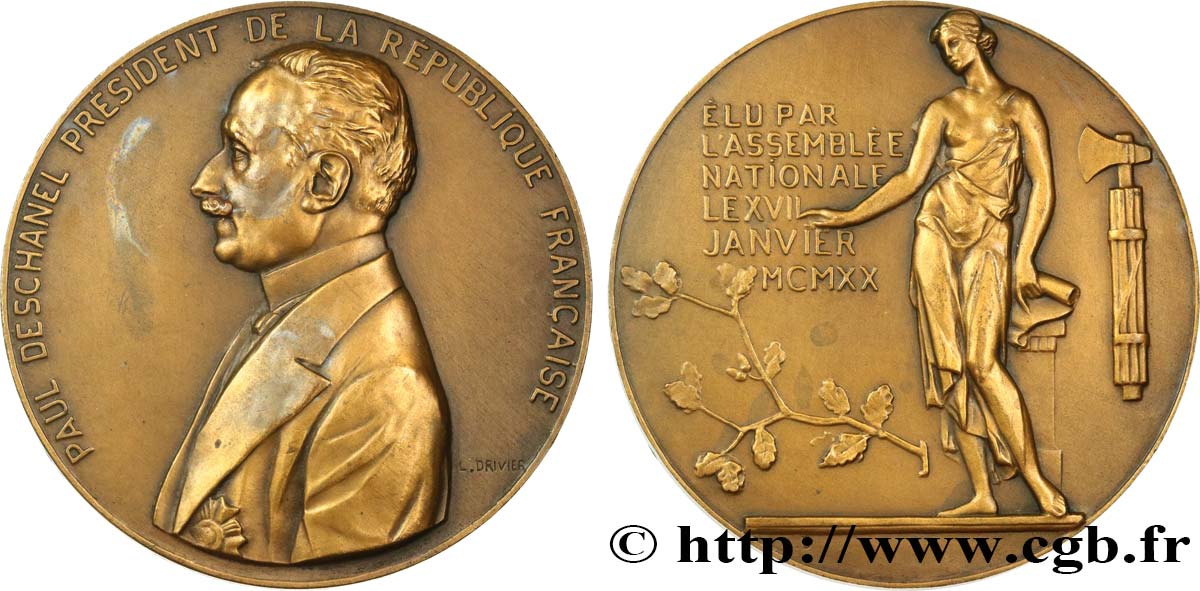 DRITTE FRANZOSISCHE REPUBLIK Médaille, Paul Deschanel élu par l’Assemblée Nationale fVZ