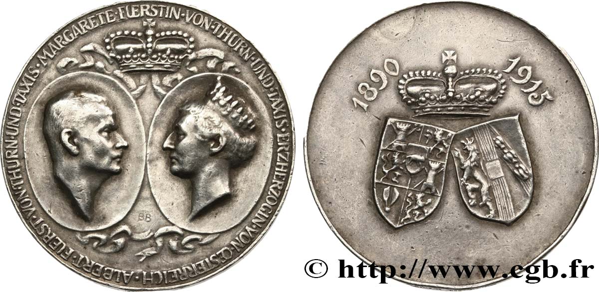 GERMANY Médaille, Noces d’argent d’Albert Ier, prince de Thurn und Taxis et Marguerite d’Hasbourg-Lorraine, archiduchesse d’Autriche XF