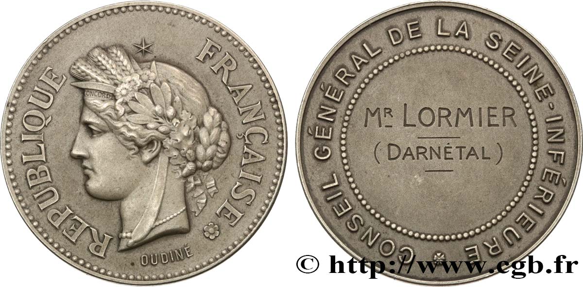 GENERAL, DEPARTEMENTAL OR MUNICIPAL COUNCIL - ADVISORS Médaille, Conseil général de la Seine-inférieure AU