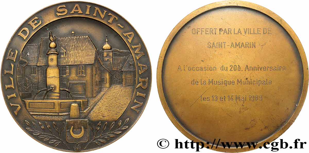 CINQUIÈME RÉPUBLIQUE Médaille, 20e anniversaire de la Musique Municipale TTB+/TTB