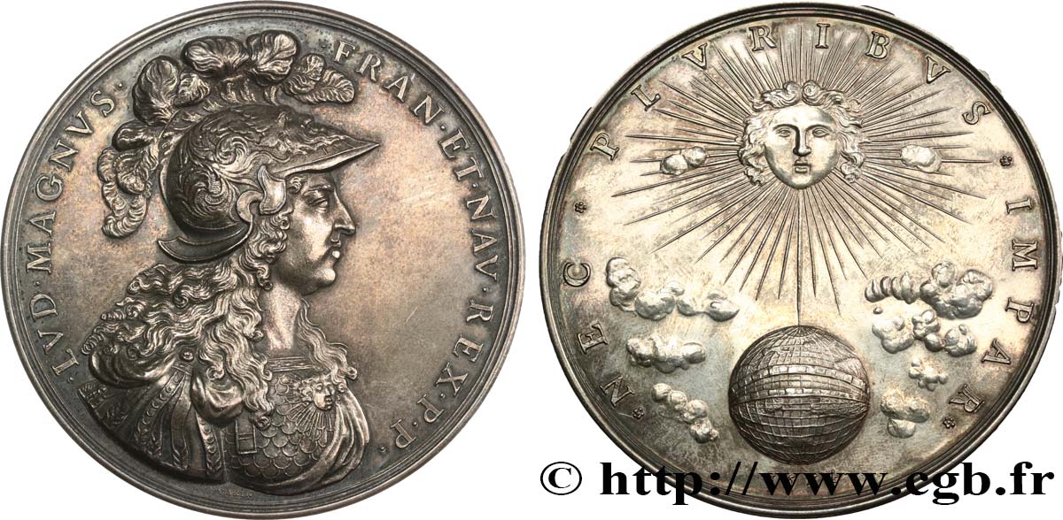 LOUIS XIV  THE SUN KING  Médaille, NEC PLVRIBVS IMPAR, frappe moderne AU