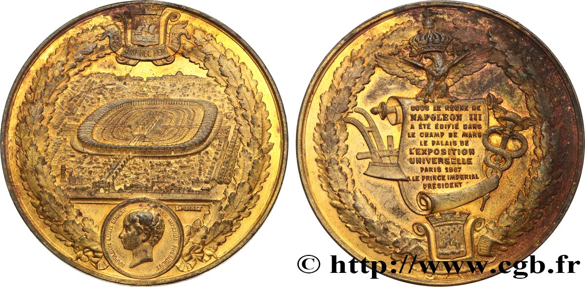 SECOND EMPIRE Médaille, Palais de l’Exposition Universelle au champ de Mars XF