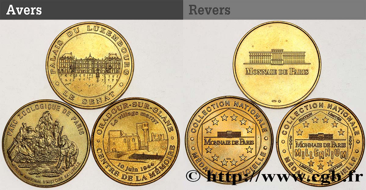 BUILDINGS AND HISTORY Médaille touristique, Lot de 3 ex. XF