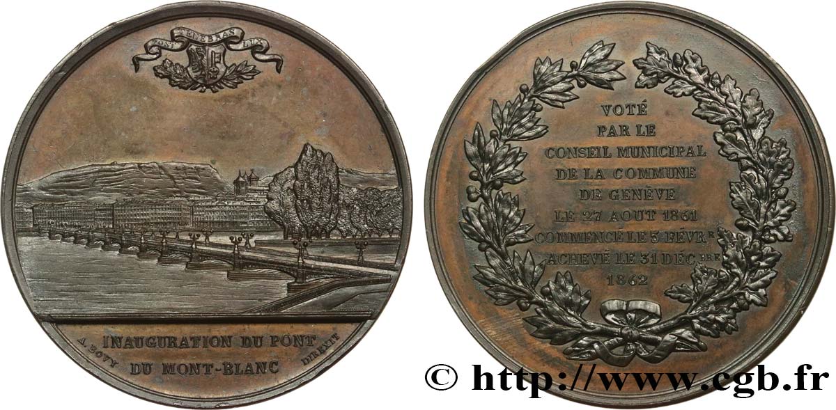 SVIZZERA  Médaille, Inauguration du pont du Mont-Blanc - Genève q.SPL