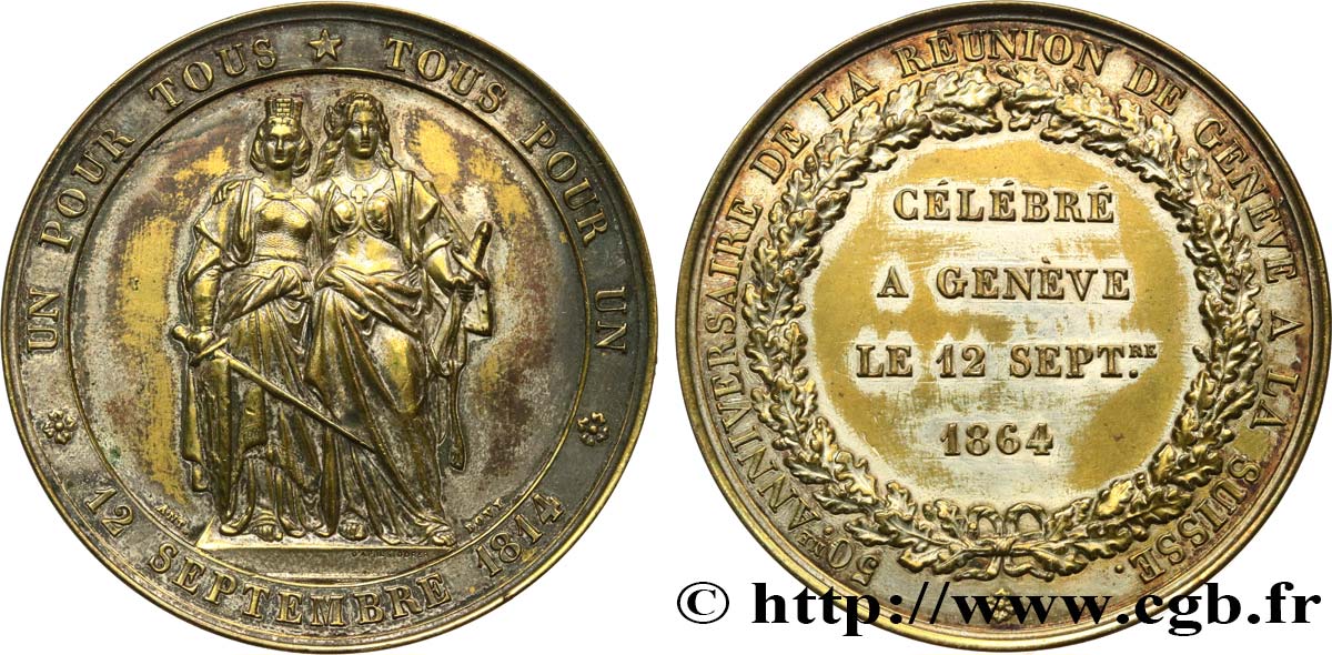 SUISSE Médaille du rattachement de Genève à la Suisse TTB