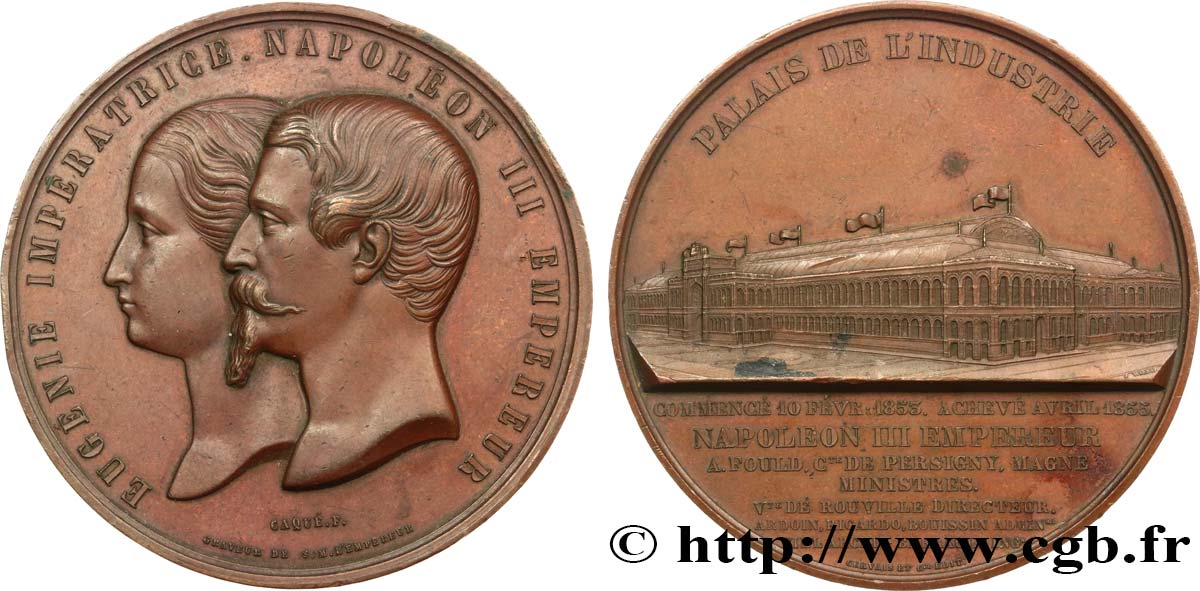 SECOND EMPIRE Médaille, Napoléon III et Eugénie, Palais de l’Industrie TTB