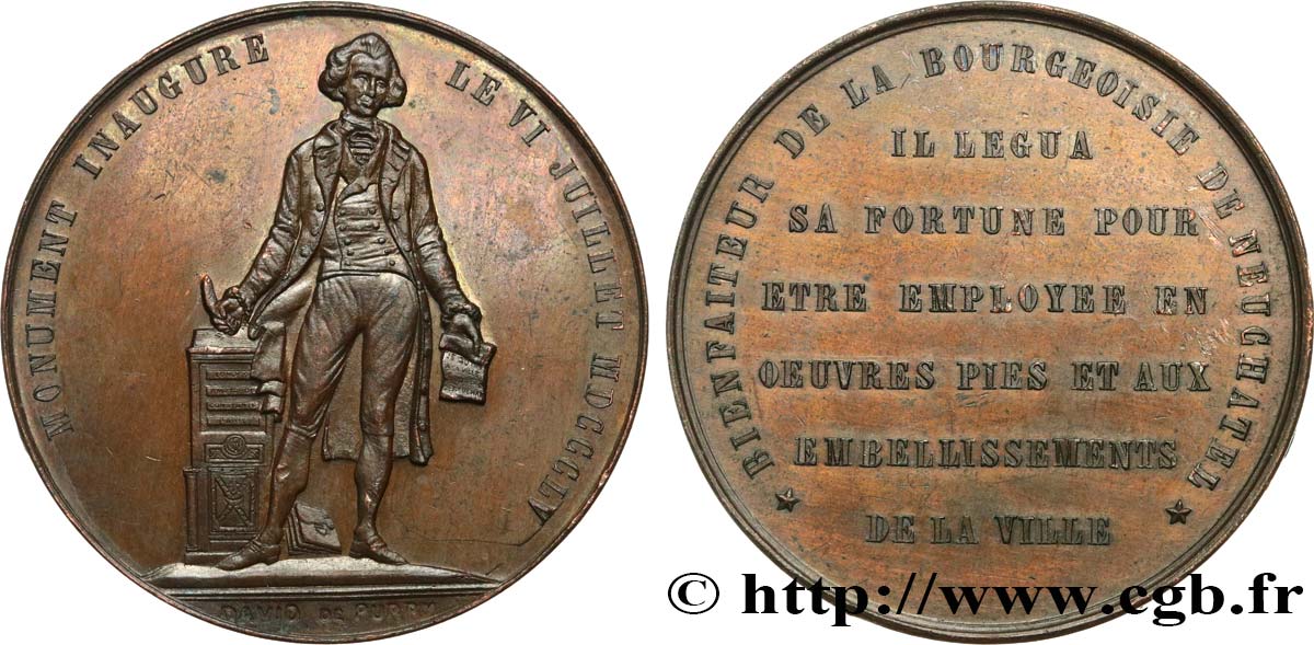 SUISSE Médaille, Inauguration du monument de David de Purry SUP