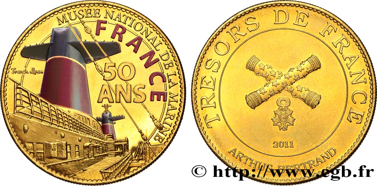 SEA AND NAVY : SHIPS AND BOATS Médaille touristique, 50 ans du paquebot France AU