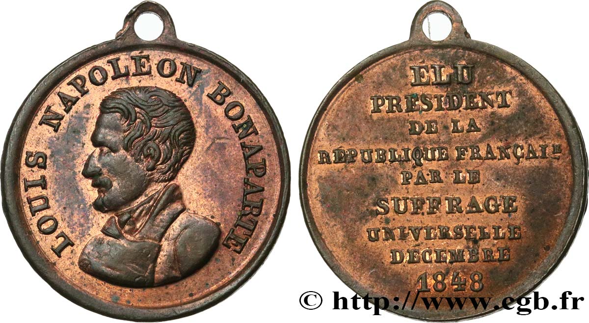 DEUXIÈME RÉPUBLIQUE Médaillette, Élection du président Louis Napoléon Bonaparte XF