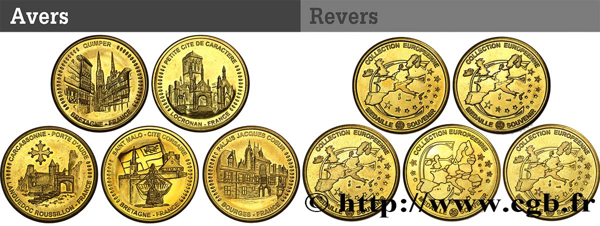 TOURISTIC MEDALS Lot de 5 médailles, Collection européenne AU