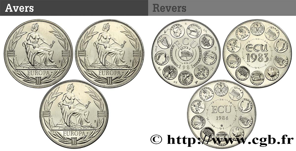 V REPUBLIC Lot 3 Ecus Europa 1981, 1983 et 1984 AU