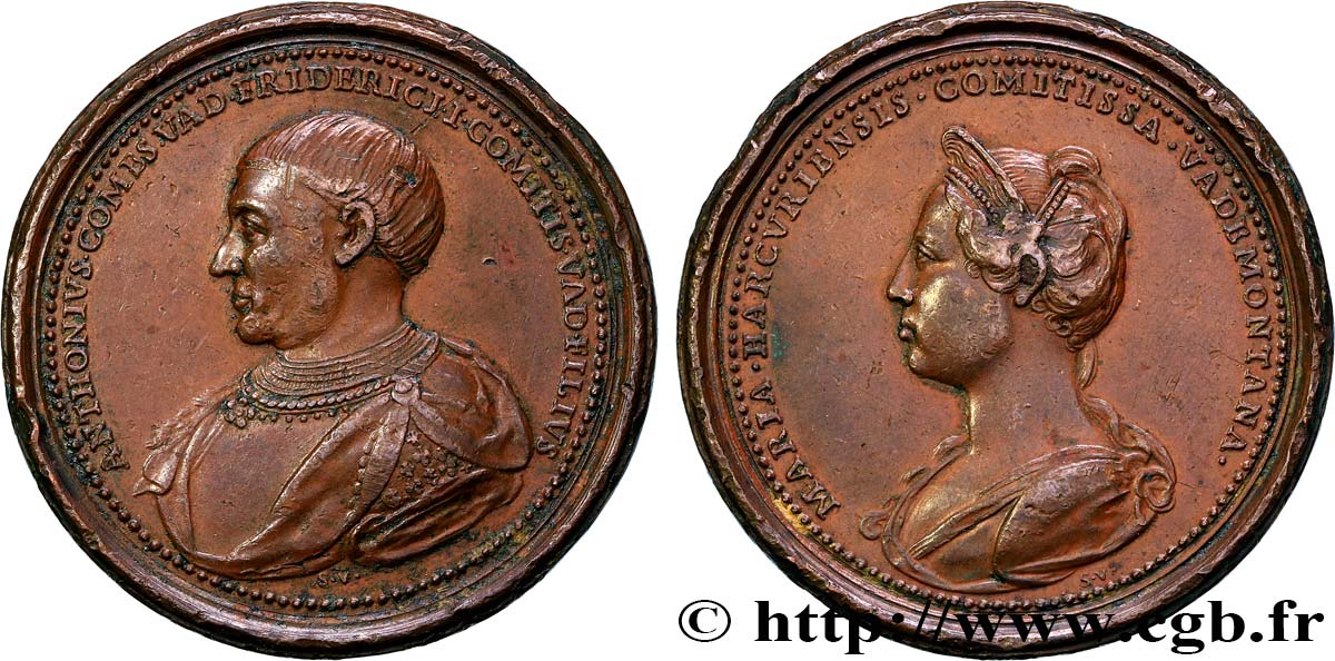 LORRAINE - GENTRY AND TOWNS Médaille, Antoine et Marie de Vaudémont, par  Ferdinand de Saint-Urbain VF