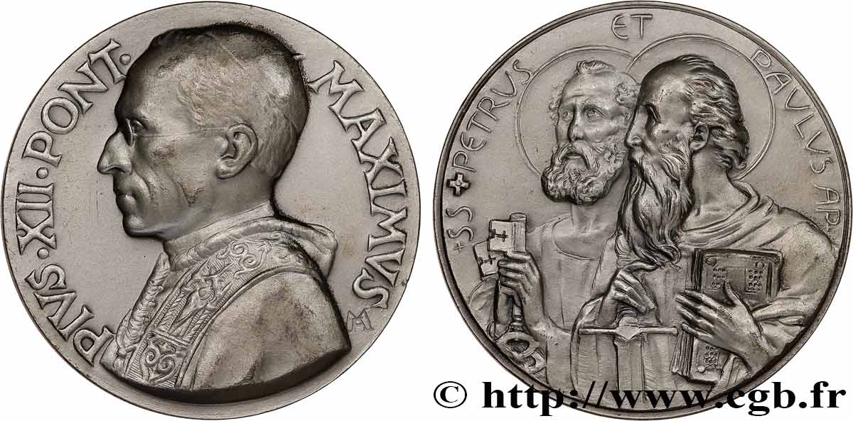 VATICAN - PIE XII (Eugenio Pacelli) Médaille, Saint Pierre et Saint Paul SUP
