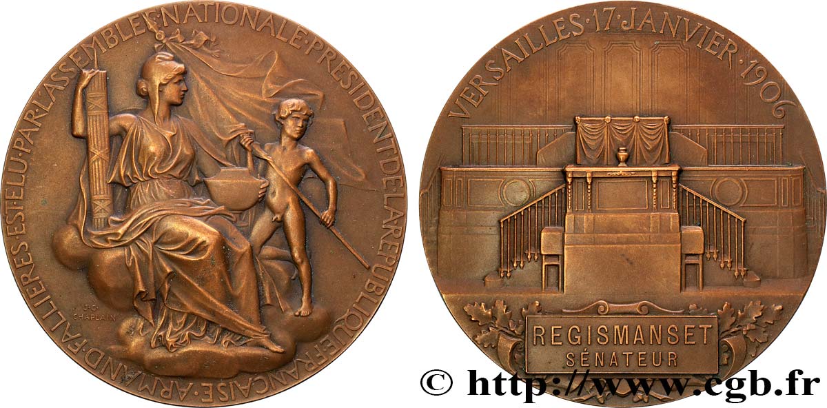 III REPUBLIC Médaille pour l’élection d’Armand Fallières AU