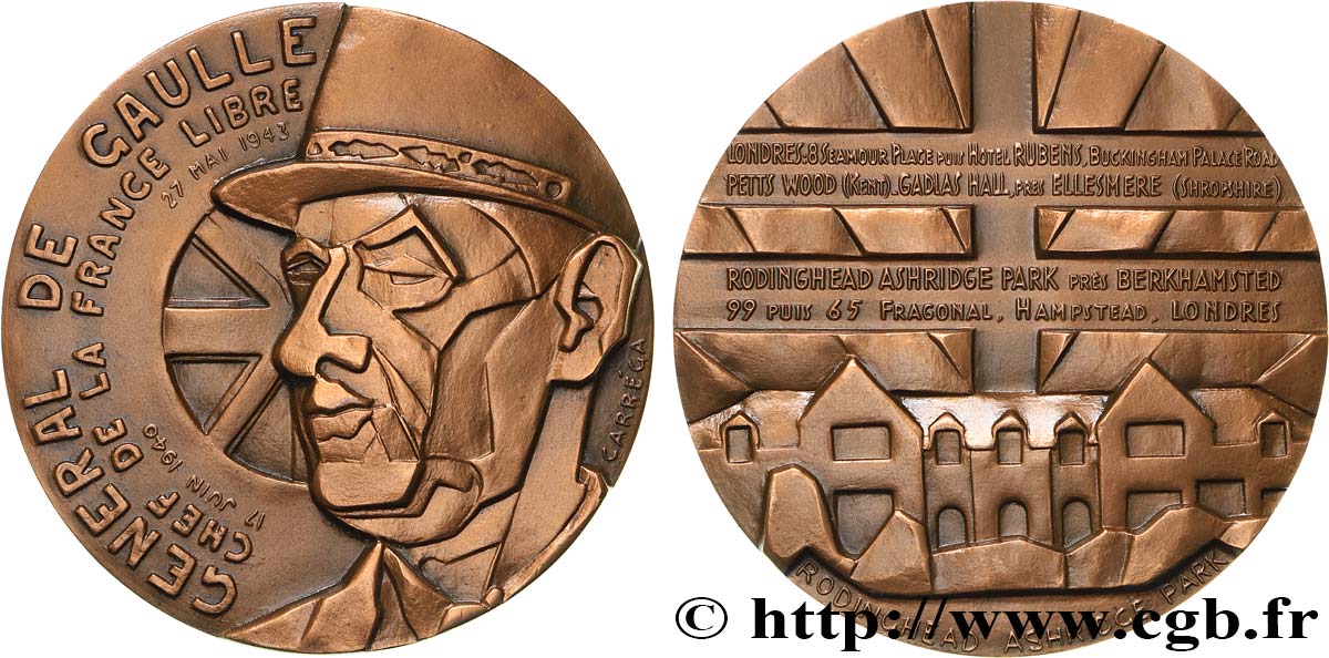 V REPUBLIC Médaille, Général de Gaulle, chef de la France libre AU
