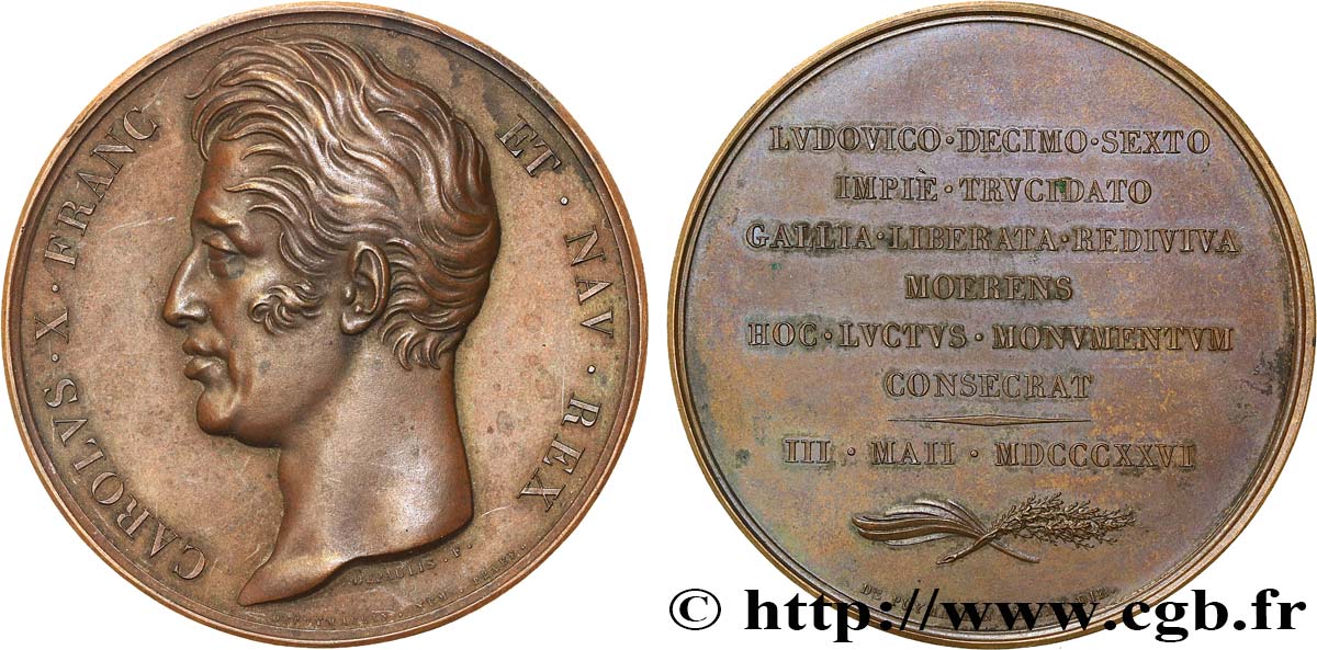 CARLO X Médaille, Monument à la mémoire de Louis XVI q.SPL