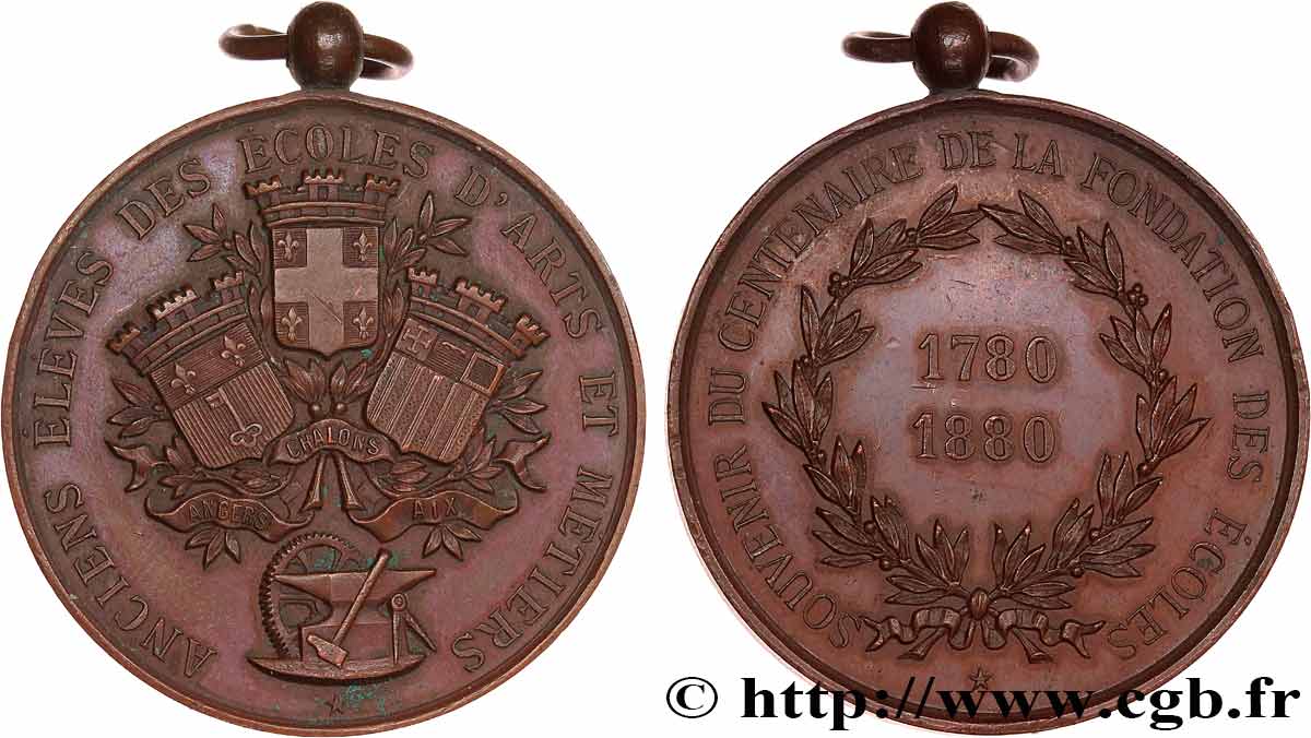 TROISIÈME RÉPUBLIQUE Médaille, Souvenir du centenaire de la fondation des écoles TTB+