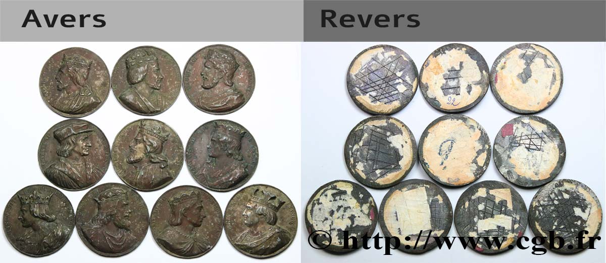 LOUIS-PHILIPPE I Lot de 10 tirages unifaces, Série métallique des rois de Fra,ce XF