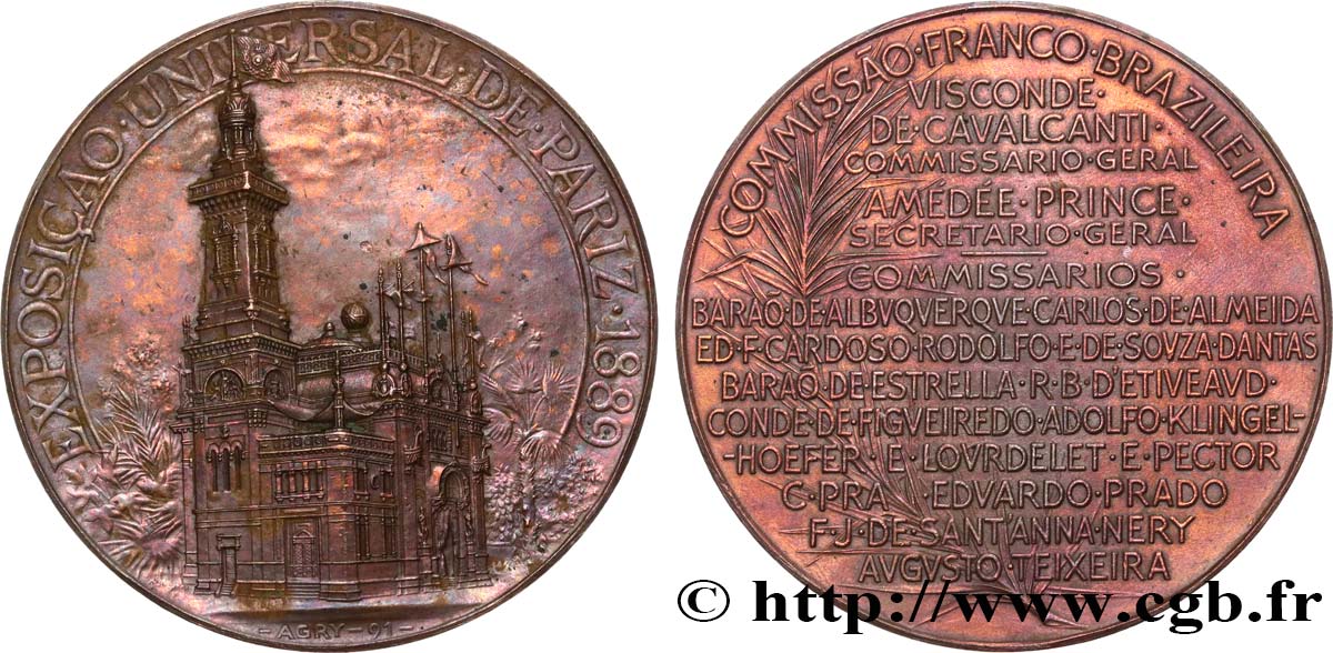 BRÉSIL - EMPIRE DU BRÉSIL - PIERRE II Médaille, Exposition universelle, Commission franco-brésilienne fVZ